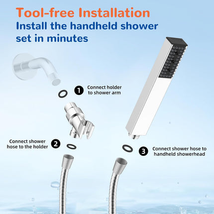 Upgraded All Metal 4 Spray Handheld Showerhead Set, High Pressure Stainless Steel Shower Head with 360° Swivel Solid Brass Holder & Bracket, 71" Stainless Steel Hose, Chrome.