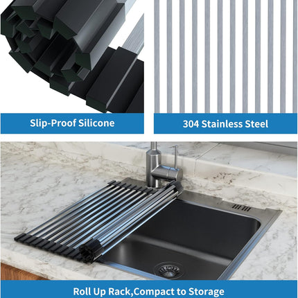 Roll Up Dish Drying Rack, Extra Large Dish Rack Over The Sink, Multipurpose Stainless Steel Rollup Sink Matt for Dishes, Portable Kitchen Accessories Dish Drainer, Foldable (20.5''x17.5'').