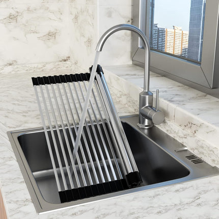 Roll Up Dish Drying Rack, Extra Large Dish Rack Over The Sink, Multipurpose Stainless Steel Rollup Sink Matt for Dishes, Portable Kitchen Accessories Dish Drainer, Foldable (20.5''x17.5'').