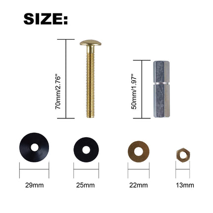 2 Pack Toilet Tank to Bowl Bolt Kits, Heavy Duty Bolts Toilet Bolts for Tank Solid Brass with Extra Long Nuts Easy to Install and Double Gaskets for Fastening.