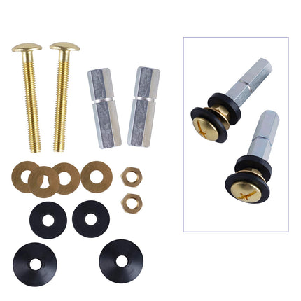 2 Pack Toilet Tank to Bowl Bolt Kits, Heavy Duty Bolts Toilet Bolts for Tank Solid Brass with Extra Long Nuts Easy to Install and Double Gaskets for Fastening.