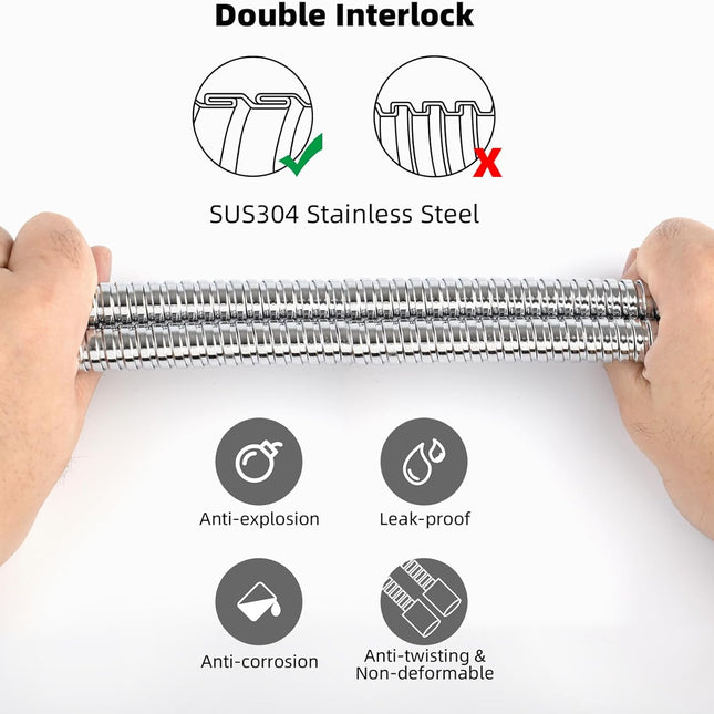 All Metal Shower Hose 90 inch (7.5 ft) Bathroom Handheld Shower Head Hose 2.3 Meters Extension Replacement Part with Brass Fittings Made of Stainless Steel -Polished Chrome Finish.