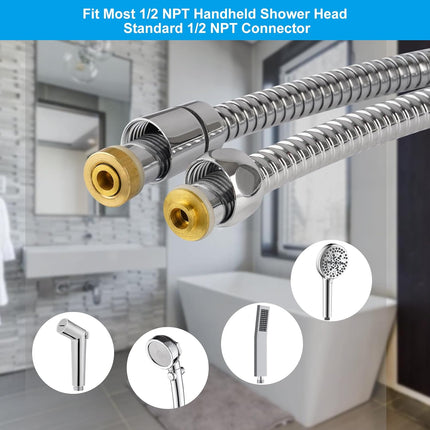 All Metal Shower Hose 90 inch (7.5 ft) Bathroom Handheld Shower Head Hose 2.3 Meters Extension Replacement Part with Brass Fittings Made of Stainless Steel -Polished Chrome Finish.