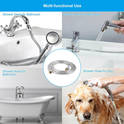 All Metal Shower Hose 90 inch (7.5 ft) Bathroom Handheld Shower Head Hose 2.3 Meters Extension Replacement Part with Brass Fittings Made of Stainless Steel -Polished Chrome Finish.
