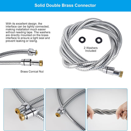 All Metal Shower Hose 90 inch (7.5 ft) Bathroom Handheld Shower Head Hose 2.3 Meters Extension Replacement Part with Brass Fittings Made of Stainless Steel -Polished Chrome Finish.