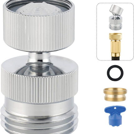 Garden Hose Adapter Kit - Sink Swivel Faucet Aerator to Connect Hose, Multi-Thread With Cache Aerator Key for Male and Female Connections, Chrome Finish.