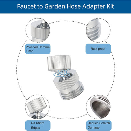 Garden Hose Adapter Kit - Sink Swivel Faucet Aerator to Connect Hose, Multi-Thread With Cache Aerator Key for Male and Female Connections, Chrome Finish.