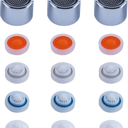 3 Pcs Faucet Aerator, Female Thread Kitchen Sink Aerators, 1.2, 1.5, 1.8, 2.5 GPM Flow Restrictor Replacement Parts, Bathroom, 15/16-Inch 22mm Female Thread-Chrome.