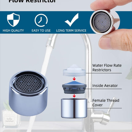 3 Pcs Faucet Aerator, Female Thread Kitchen Sink Aerators, 1.2, 1.5, 1.8, 2.5 GPM Flow Restrictor Replacement Parts, Bathroom, 15/16-Inch 22mm Female Thread-Chrome.