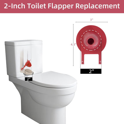 2-inch Universal Toilet Tank Flapper, Long Lasting All Rubber Seal Flapper Replacement Compatible with American Standard Water Conserving, High Performance, Easy to Install, Red.