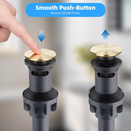 2 Pack Push and Seal Pop-up Drain Stopper with Overflow Assembly for Bathroom Lavatory Vanity Vessel Sink Drain,Brushed Gold.