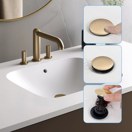 2 Pack Push and Seal Pop-up Drain Stopper with Overflow Assembly for Bathroom Lavatory Vanity Vessel Sink Drain,Brushed Gold.