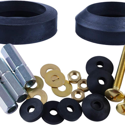 Universal Toilet Tank To Bowl Gaskets with 3 Set Brass Hardware Kits Fits Most 3-Inch 3.5-Inch flush valve opening 2-Piece Toilet Tanks.