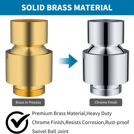 Shower Head Swivel Ball Joint Adapter, Ball Joint Adjustable Shower Arm Connector Universal Showering Component-Polished Chrome.