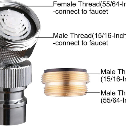 Dishwasher Faucet Adapter, Dishwasher Snap Adapter, 56/64-27 Threaded with Small Diameter Nipple, Chrome Plated, Brass.