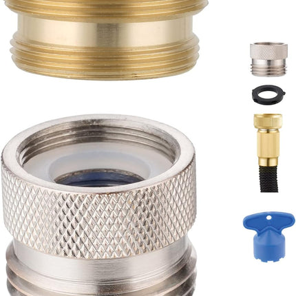 Faucet to Garden Hose Adapter Kit, Female to Male Sink Brass Garden Hose Attachment with Washer & Aerator Key, Brushed Nickel.