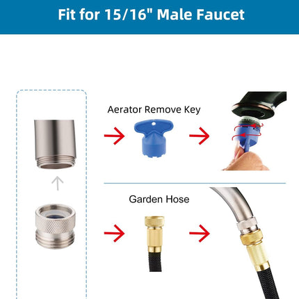 Faucet to Garden Hose Adapter Kit, Female to Male Sink Brass Garden Hose Attachment with Washer & Aerator Key, Brushed Nickel.