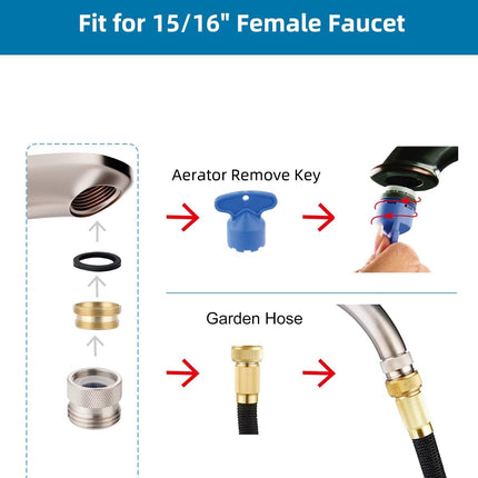 Faucet to Garden Hose Adapter Kit, Female to Male Sink Brass Garden Hose Attachment with Washer & Aerator Key, Brushed Nickel.