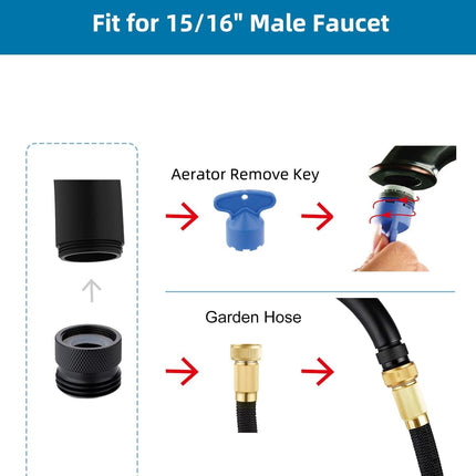Faucet to Garden Hose Adapter Kit, Female to Male Sink Brass Garden Hose Attachment with Washer & Aerator Key, Matte Black.