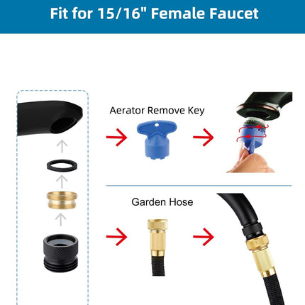Faucet to Garden Hose Adapter Kit, Female to Male Sink Brass Garden Hose Attachment with Washer & Aerator Key, Matte Black.