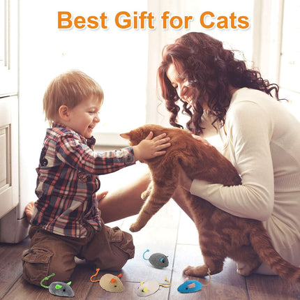9 Pcs Cat Mouse Toys, Catnip Cat Toys, Chew Toys for Cat, Soft Plush Catnip Cat Toys, Mice Toys with String Tails Interactive Play for Cat, Puppy, Kitty Kitten.