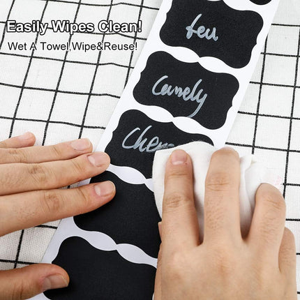 Cerolopy 150Pcs Waterproof Chalkboard Labels, Reusable Blackboard Stickers for Kitchen Organize with 1 White Chalk Pen,Removable Label Sticker on a Roll for Jars, Scrapbooking(Lace Shape).