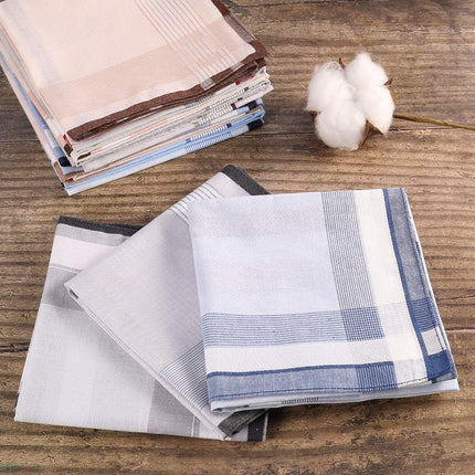 12 Pcs 100% Cotton Men’s Plaid Handkerchief, Soft Hanky with Classic Stripe, Ideal Gift Set for Men. (4 Styles) (Plaid).