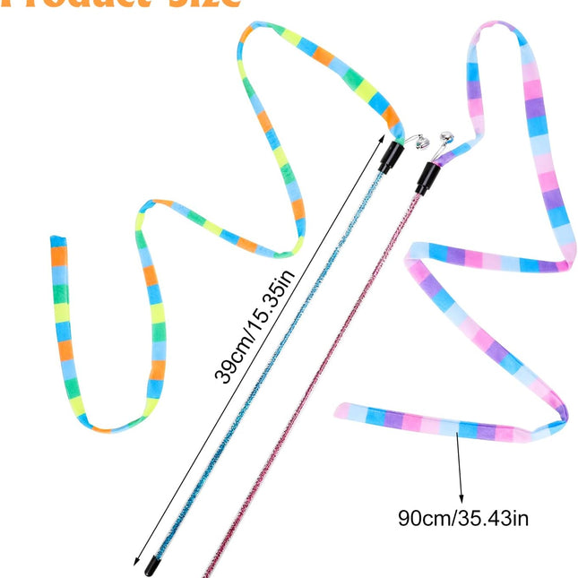 3 Pack Cat Wand Toy, Interactive Cat Rainbow Wand Toys, Interactive Cat Teaser Wand String, Rainbow Cat Teaser Wand String Plush Toy with Bell for Kitten Cat Exerciser Playing.