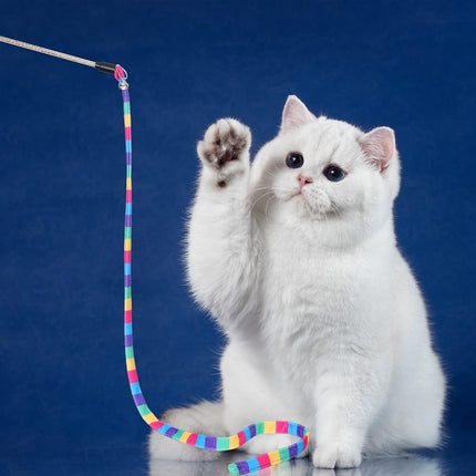 3 Pack Cat Wand Toy, Interactive Cat Rainbow Wand Toys, Interactive Cat Teaser Wand String, Rainbow Cat Teaser Wand String Plush Toy with Bell for Kitten Cat Exerciser Playing.