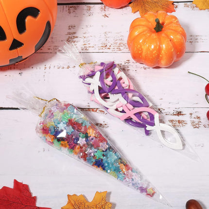 200 Pcs Clear Cone Bags Triangle Goody Bags Plastic Bags with Twist Ties Clear Cello Cellophane Bags Transparent Party Treat Sweets Bags for Baking Candy Wrapping.