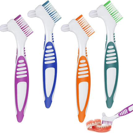 4Pcs Denture Brush Dual Head Toothbrushes, Portable Denture Brush with Soft Bristles and Dual Angled, Hard Denture Cleaning Brush for Denture Care Denture Toothbrush.