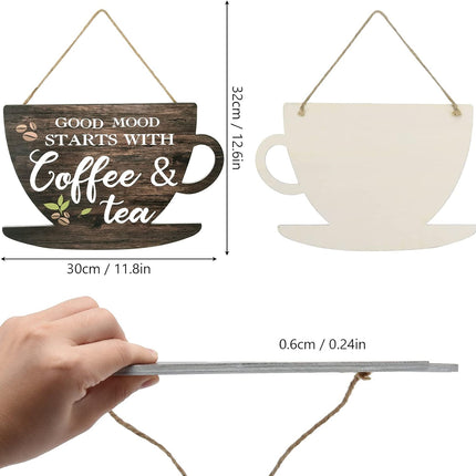 Wooden Coffee Sign Good Moon Starts with Coffee & Tea Hanging Plaque Coffee Sign Farmhouse Decorative for Kitchen Bar Decor Coffee Lover.