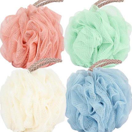 Store Bath Sponges Shower Loofahs Large Mesh Balls Sponge 4 Colors for Body Wash Bathroom Men Women - Pack of 4 Scrubber Cleaning Loofah Bathing Accessories (50g).