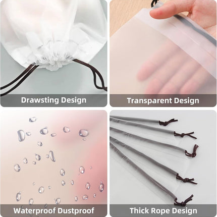 Store 10 Pack Transparent Shoe Bags 40x30 cm for Travel Large Clear Shoes Storage Organizers Pouch with Rope for Men and Women Home Storage Water-Resistant.