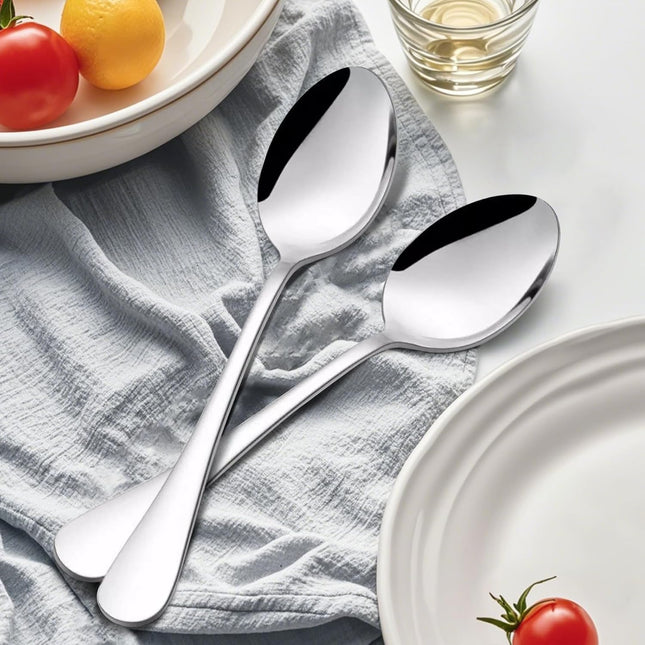 Store 12pcs Dinner Spoons Silverware Set, 17 cm Stainless Steel Soup Spoons, Mirror Polished Round Edge Tablespoons, Dishwasher Safe for Home, Restaurant.