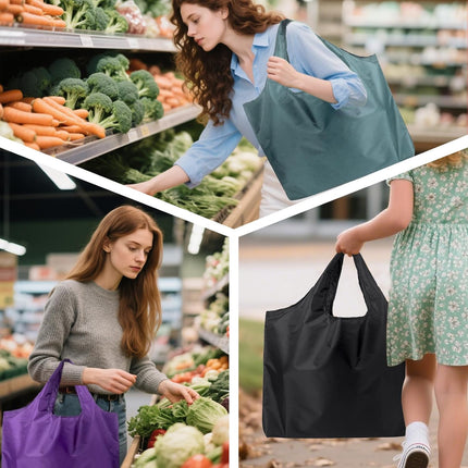 Store Grocery Bags 2 Pack Large Foldable Shopping Bag Folding into Attached Elastic Bands 44x40cm Reusable Washable.