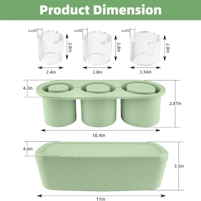 Store Ice Cube Tray for Stanley Cup 30-40 oz Tumbler 3pcs Silicone Ice Cube Molds With Lid and Bin for Chilling Cocktails Whiskey Drinks Juice Coffee Easy Fill and Release Ice Maker(Green, 40 oz).