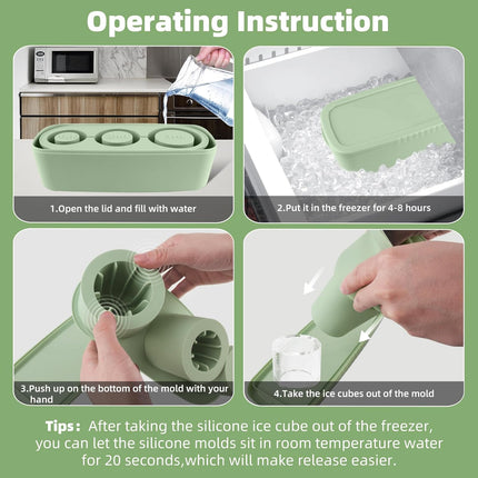 Store Ice Cube Tray for Stanley Cup 30-40 oz Tumbler 3pcs Silicone Ice Cube Molds With Lid and Bin for Chilling Cocktails Whiskey Drinks Juice Coffee Easy Fill and Release Ice Maker(Green, 40 oz).