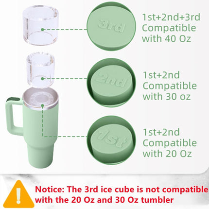 Store Ice Cube Tray for Stanley Cup 30-40 oz Tumbler 3pcs Silicone Ice Cube Molds With Lid and Bin for Chilling Cocktails Whiskey Drinks Juice Coffee Easy Fill and Release Ice Maker(Green, 40 oz).