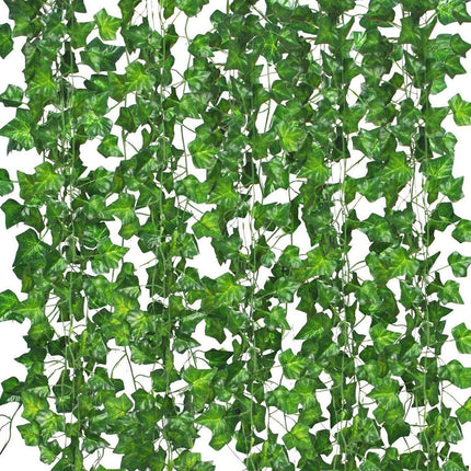 12 Pack Fake Vines for Room Decor Artificial Ivy Garland with Clip Green Flowers Hanging Plants Faux Greenery Leaves Bedroom Aesthetic Decor for Home Garden Wall Wedding.