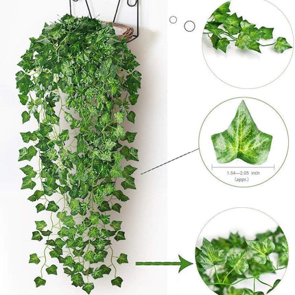 12 Pack Fake Vines for Room Decor Artificial Ivy Garland with Clip Green Flowers Hanging Plants Faux Greenery Leaves Bedroom Aesthetic Decor for Home Garden Wall Wedding.