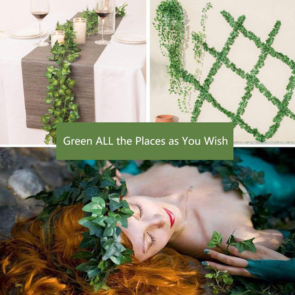 12 Pack Fake Vines for Room Decor Artificial Ivy Garland with Clip Green Flowers Hanging Plants Faux Greenery Leaves Bedroom Aesthetic Decor for Home Garden Wall Wedding.