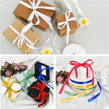 1/2 Inch x 100yds White Satin Ribbon Thin Solid Fabric Ribbons for Invitation Gift Wrapping, Bows Craft Making, Floral Bouquets, Valentine's Day Wedding Party Decoration.