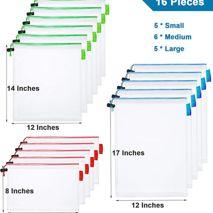 16 Pcs Mesh Small Toy Bags for Storage, 3 Sizes Reusable Mesh Drawstring Produce Bags Puzzle Bag for Kids Storage Playroom Organization, Fruits, Vegetable.