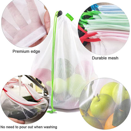 16 Pcs Mesh Small Toy Bags for Storage, 3 Sizes Reusable Mesh Drawstring Produce Bags Puzzle Bag for Kids Storage Playroom Organization, Fruits, Vegetable.