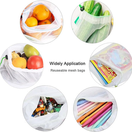 16 Pcs Mesh Small Toy Bags for Storage, 3 Sizes Reusable Mesh Drawstring Produce Bags Puzzle Bag for Kids Storage Playroom Organization, Fruits, Vegetable.