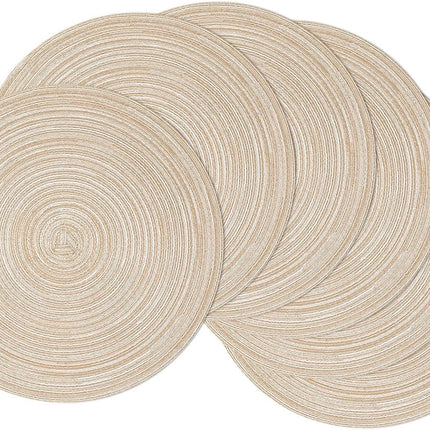 Round Braided Placemats Set of 6 Washable Round Placemats for Kitchen Table 15 inch Round Table Mats (Beige, 6).