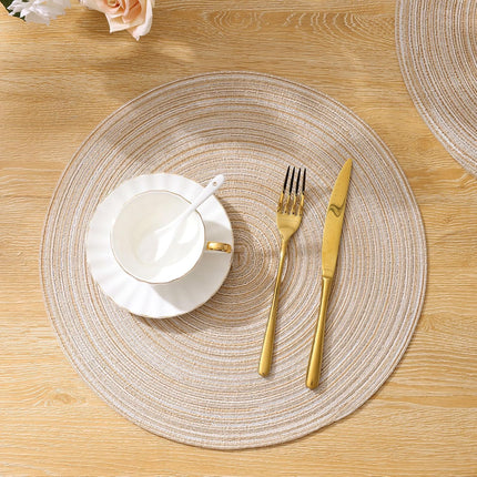 Round Braided Placemats Set of 6 Washable Round Placemats for Kitchen Table 15 inch Round Table Mats (Beige, 6).