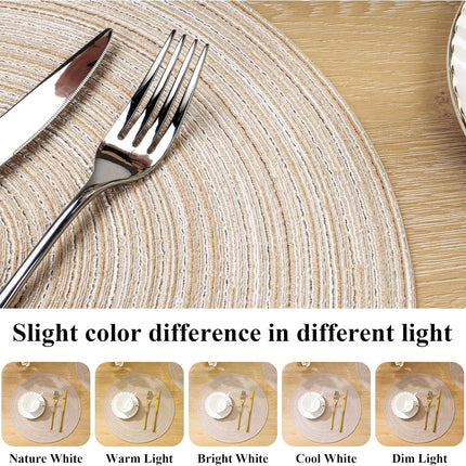 Round Braided Placemats Set of 6 Washable Round Placemats for Kitchen Table 15 inch Round Table Mats (Beige, 6).