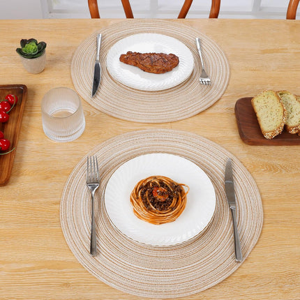 Round Braided Placemats Set of 6 Washable Round Placemats for Kitchen Table 15 inch Round Table Mats (Beige, 6).